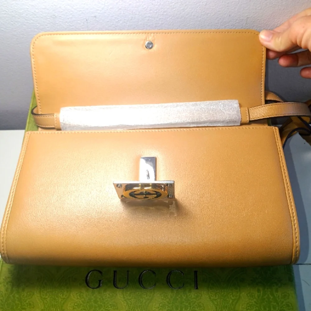 NEW! GUCCI MATISSE LEATHER BAG SOFT LEATHER BEIGE CLAIRE SILVER/GOLD GG LOCK - Picture 10 of 16